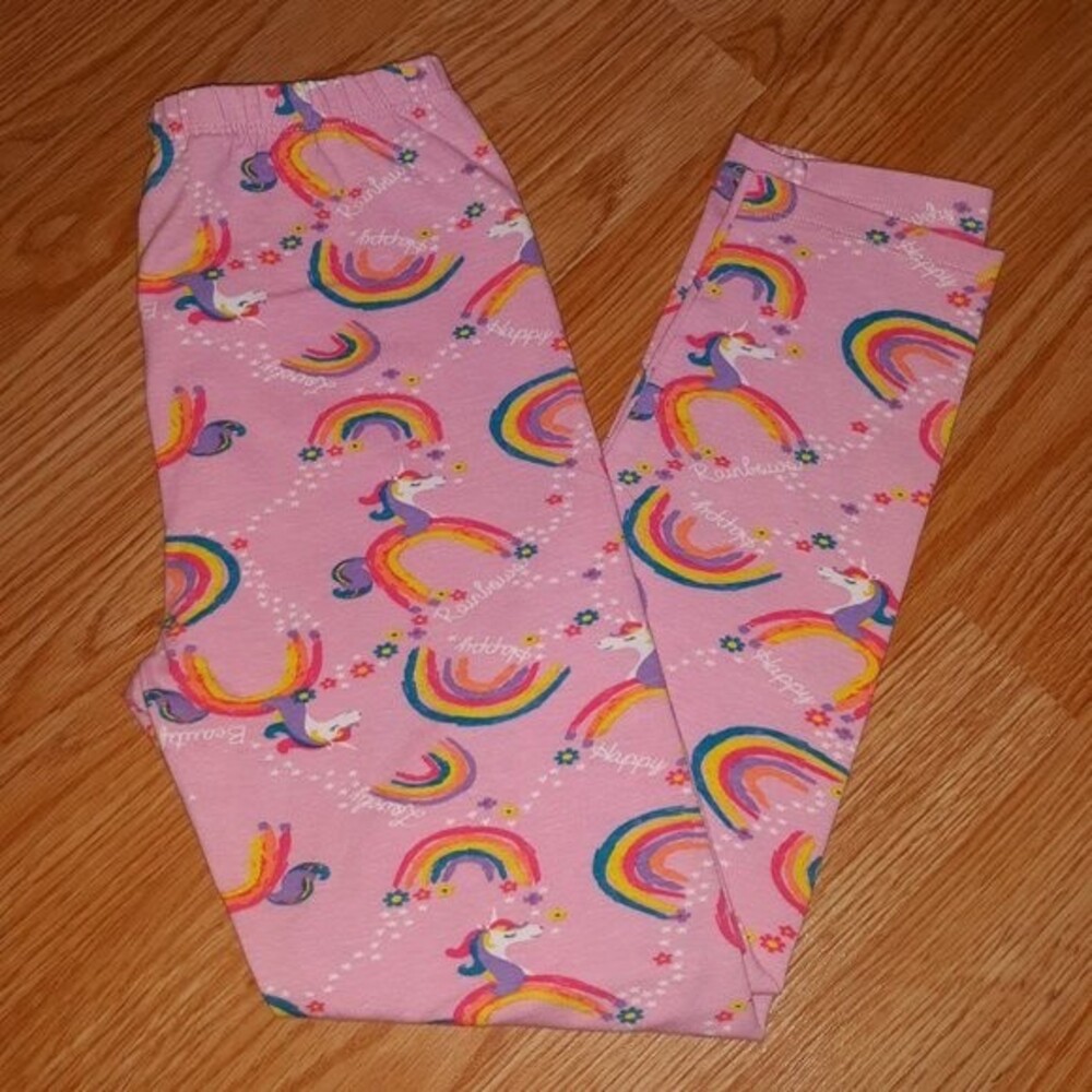 Colette Lilly Girl's Pink Unicorn Rainbow Leggings size 10/12 lightweight A19
